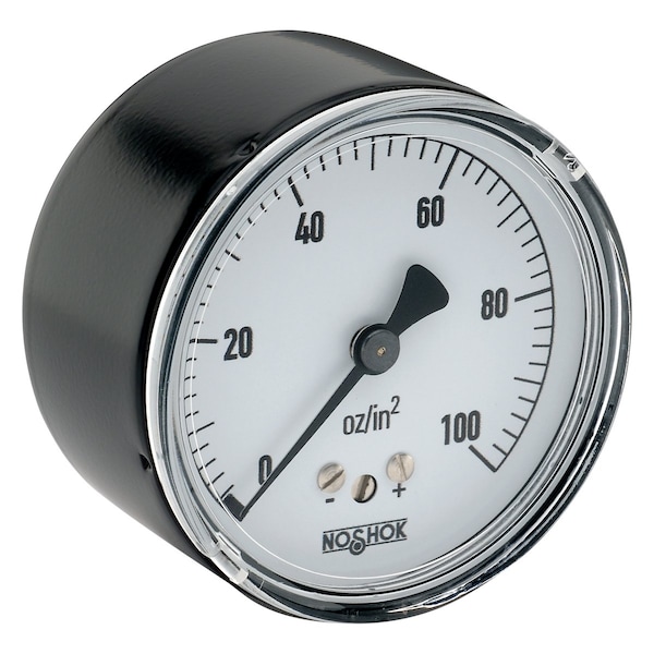 Low Pressure Gauge, -15 to 0 inH2O psi, 2-1/2 in Dial, 1/4 in NPT, Bottom Location